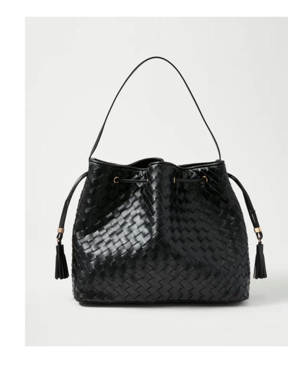 Ann Taylor Black Woven Leather Drawstring Shoulder Bag